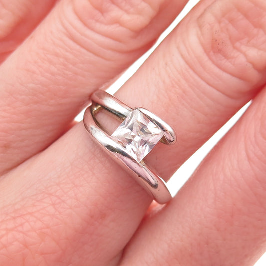 925 Sterling Silver Princess-Cut C Z Modernist Wrap Ring Size 7