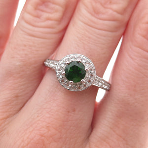 925 Sterling Silver Real Round-Cut Peridot & White Topaz Ring Size 8