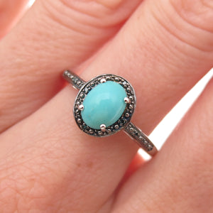 925 Sterling Silver Real Blue Diamond & Sleeping Beauty Turquoise Ring Size 8