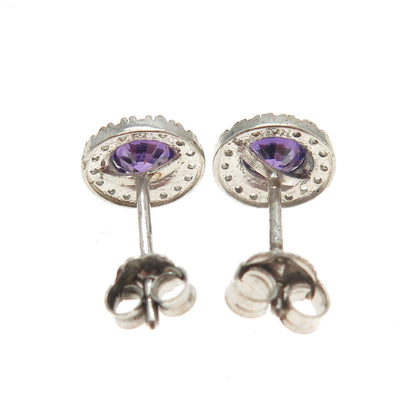 925 Sterling Silver Round-Cut Purple & White C Z Stud Earrings