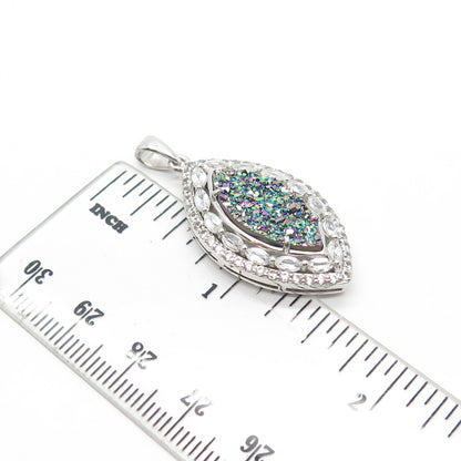 925 Sterling Silver Real Colorful Druzy & C Z Pendant
