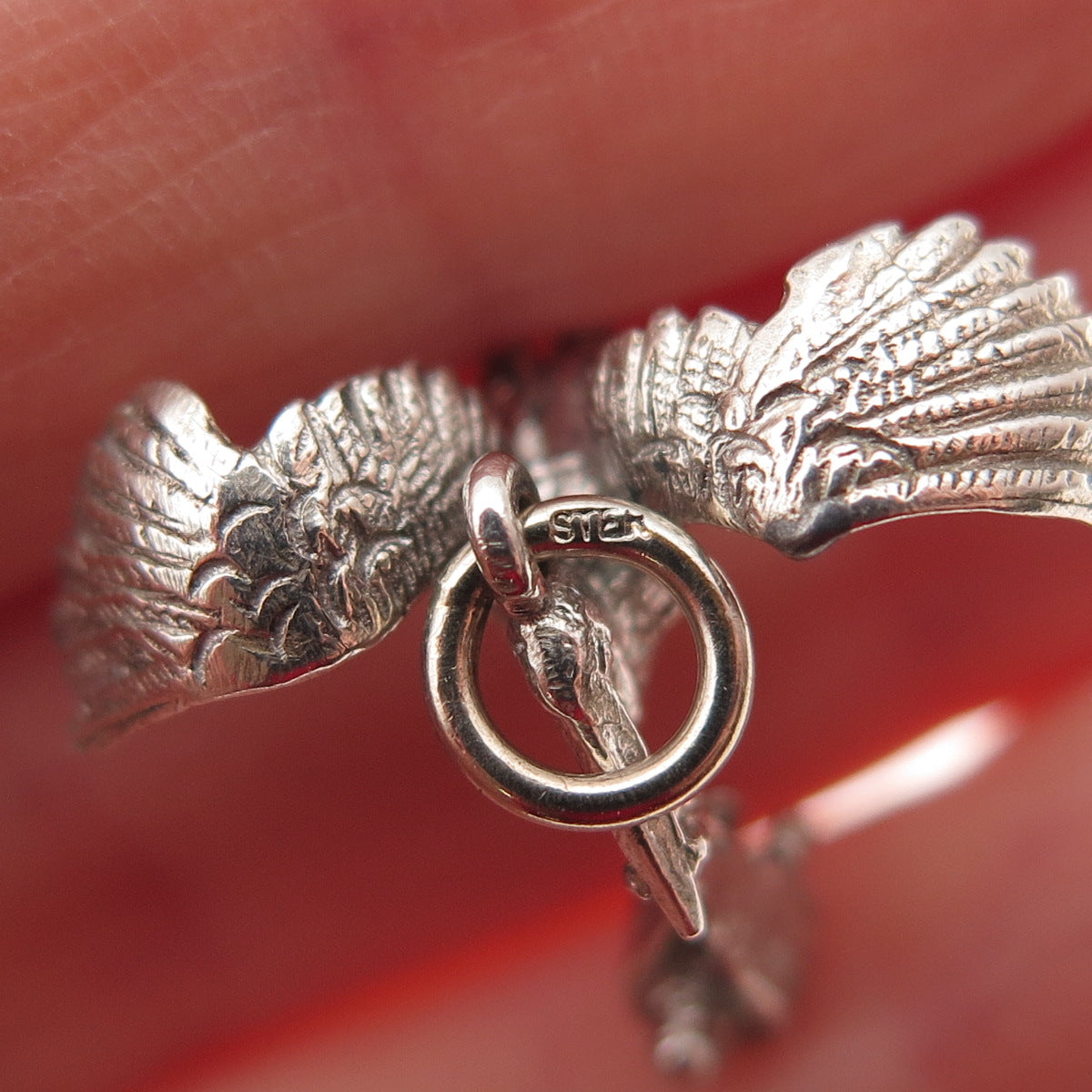 925 Sterling Silver Vintage Stork Delivering Baby 3D Mini Charm Pendant