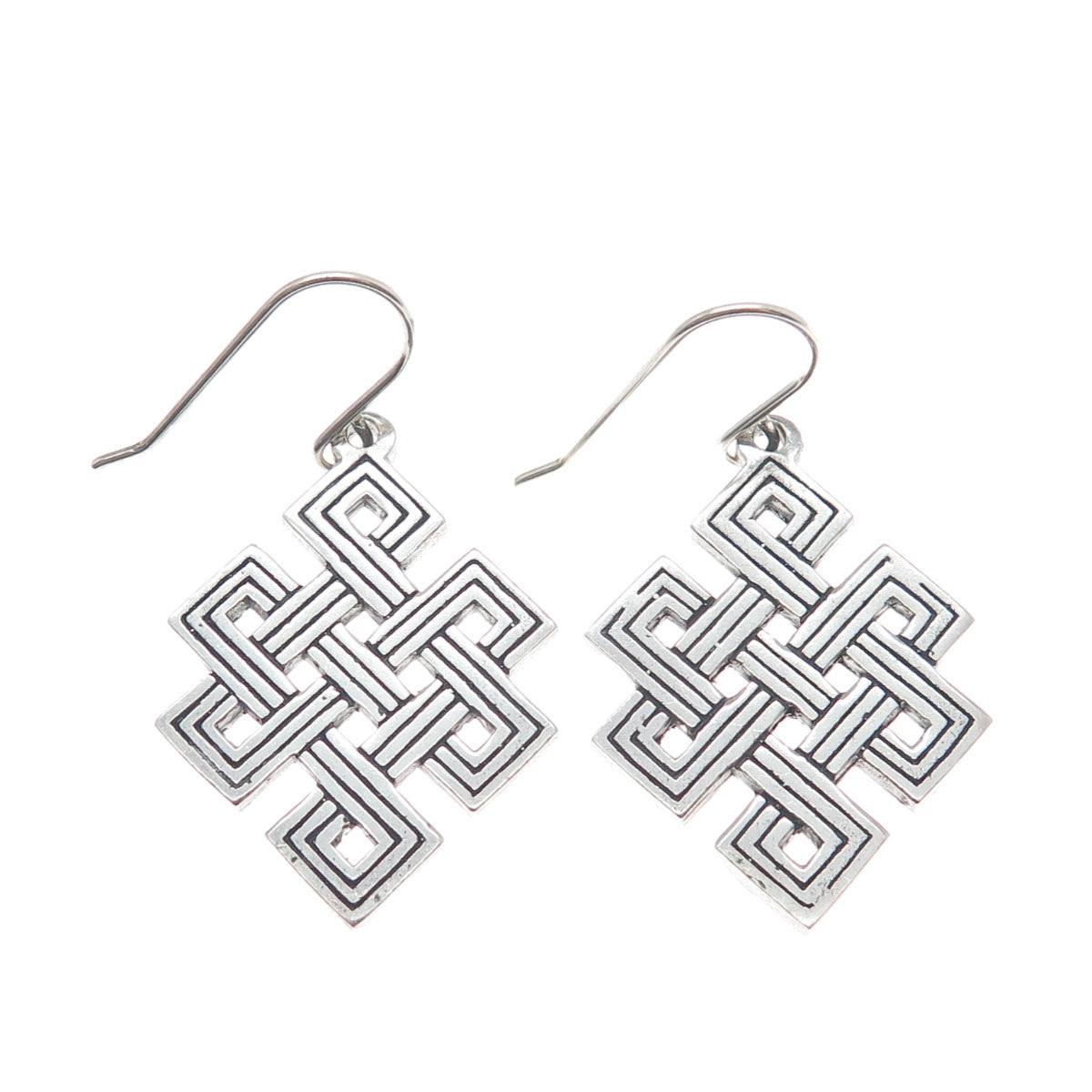 925 Sterling Silver Vintage Endless Knot Dangle Hook Earrings