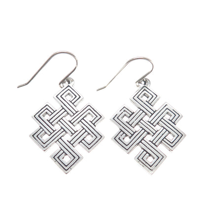 925 Sterling Silver Vintage Endless Knot Dangle Hook Earrings