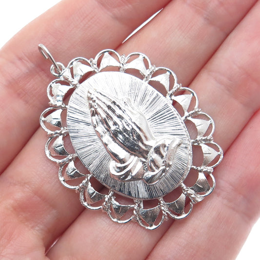 ART'S ELEGANCE 925 Sterling Silver Vintage Hands In Prayer Religious Pendant