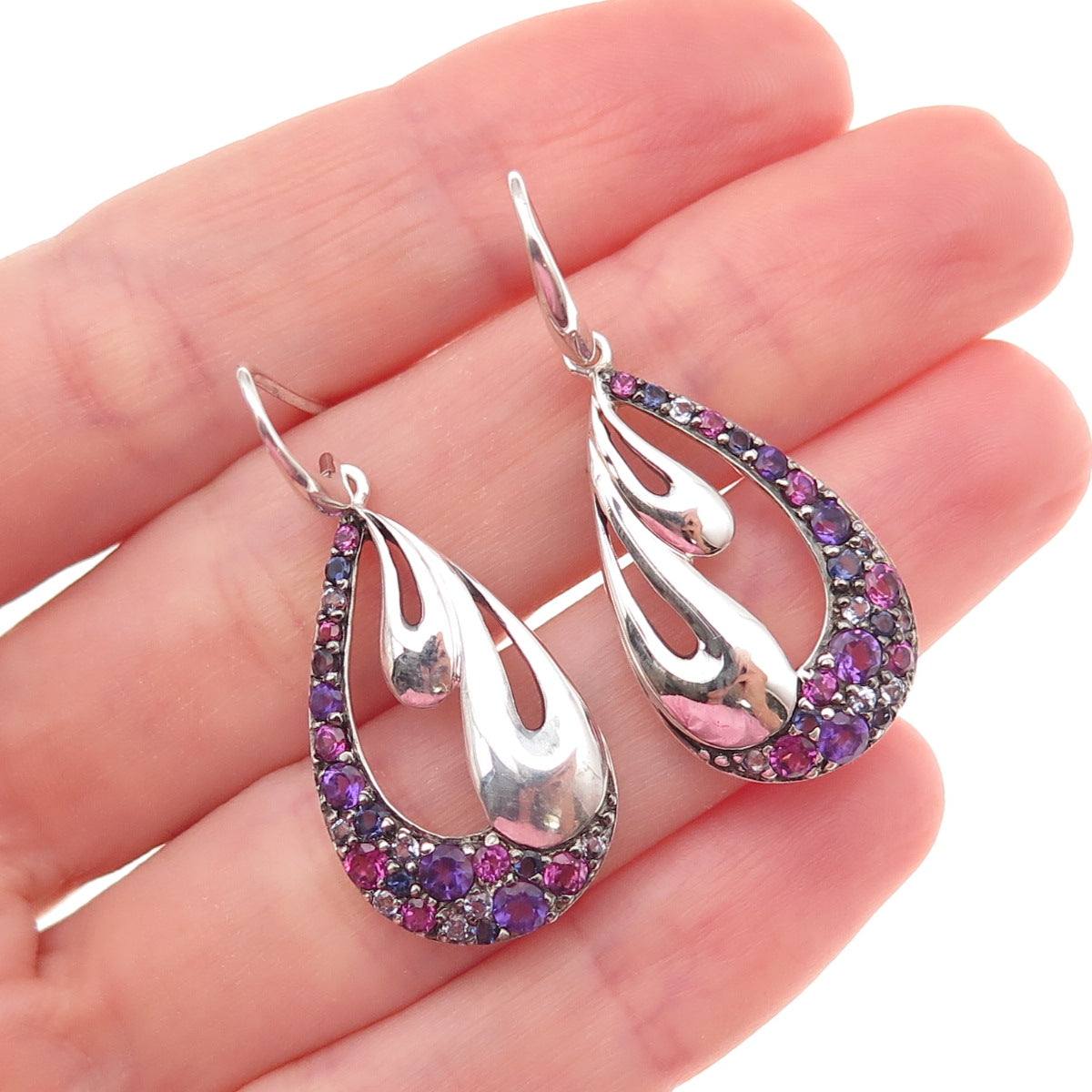 Ann King 925 Sterling Silver Real Amethyst Iolite & Topaz Dangle Earrings