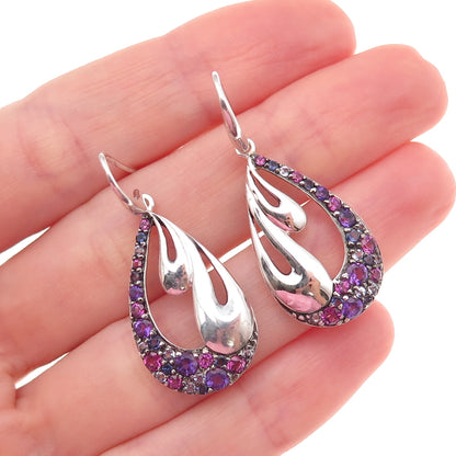 Ann King 925 Sterling Silver Real Amethyst Iolite & Topaz Dangle Earrings