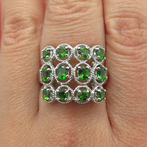 LOTUS 925 Sterling Silver Real Peridot Gem Twisted Accent Square Ring Size 7.25