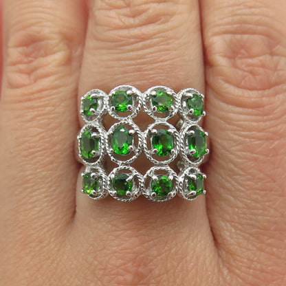 LOTUS 925 Sterling Silver Real Peridot Gem Twisted Accent Square Ring Size 7.25