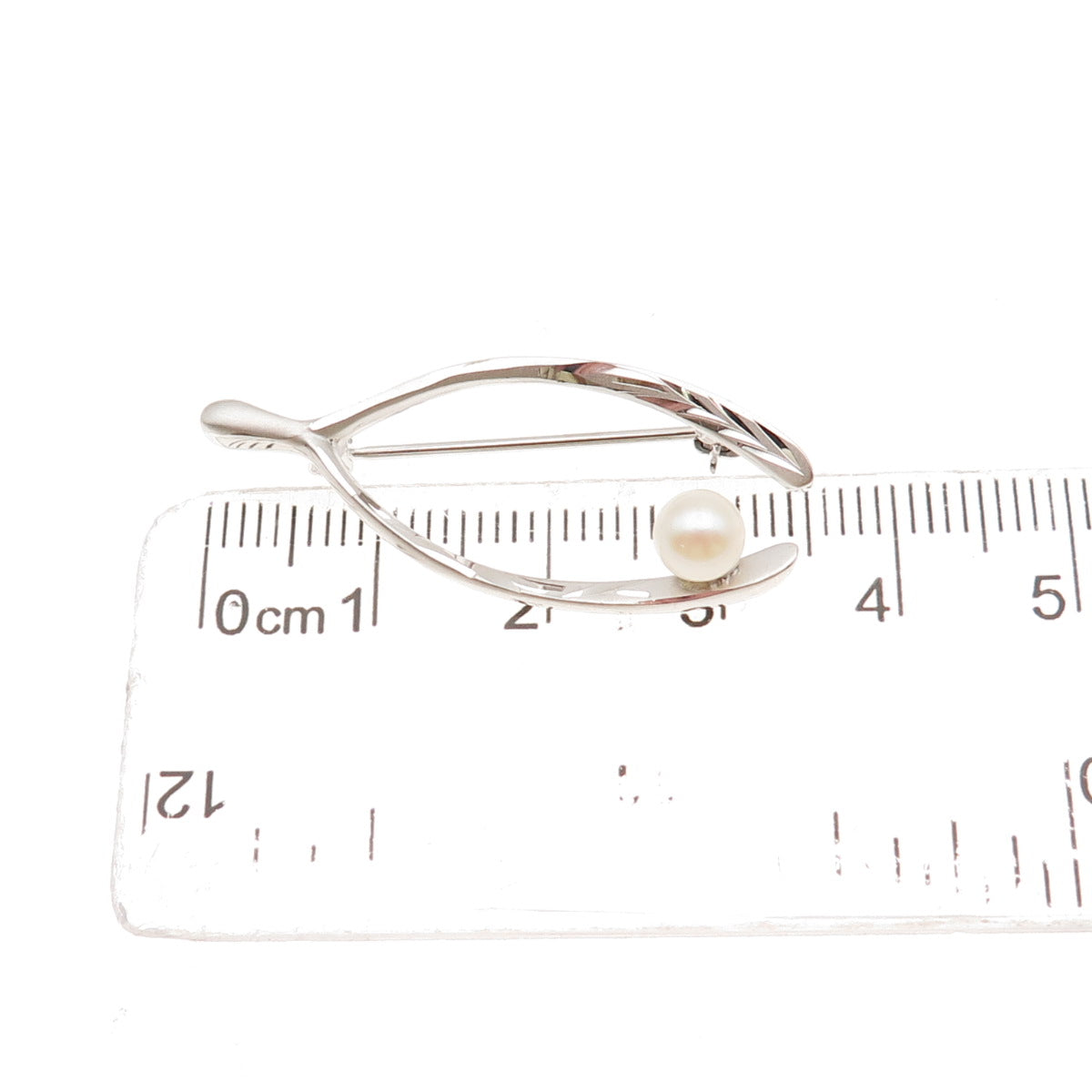 Marvel 925 Sterling Silver Antique Art Deco Real Pearl Wishbone Pin Brooch
