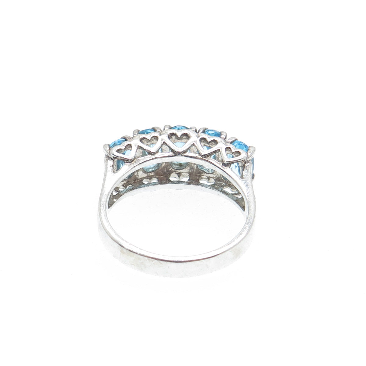 925 Sterling Silver Real Oval-Cut Blue Topaz Cluster Ring Size 6
