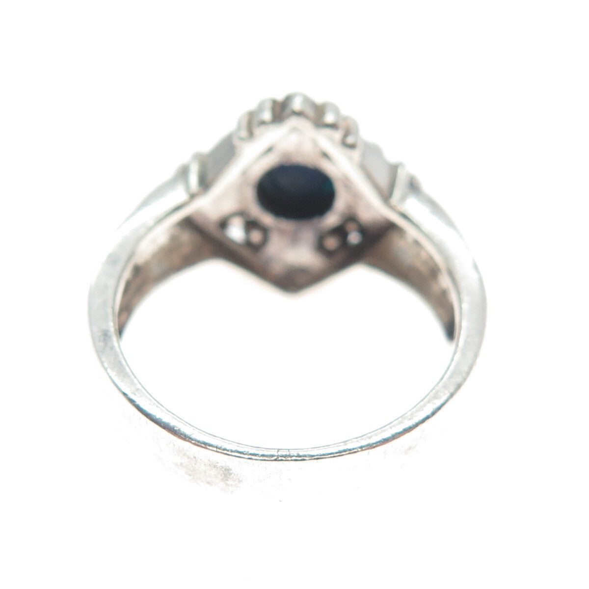 HAN 925 Sterling Silver Vintage Real Lapis Lazuli Gem Cross Ribbed Ring Size 7.5