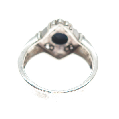 HAN 925 Sterling Silver Vintage Real Lapis Lazuli Gem Cross Ribbed Ring Size 7.5
