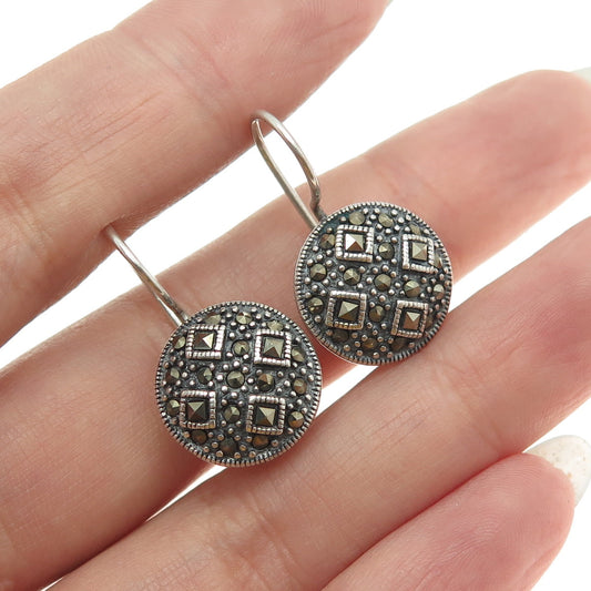 ROSS SIMONS 925 Sterling Silver Vintage Real Marcasite Dome Earrings