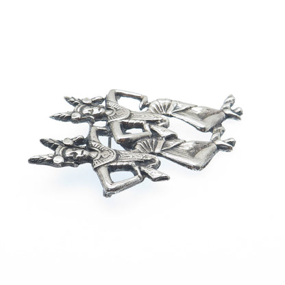 925 Sterling Silver Vintage Tribal Dancer Gemini Zodiac Sign Oxidized Pin Brooch