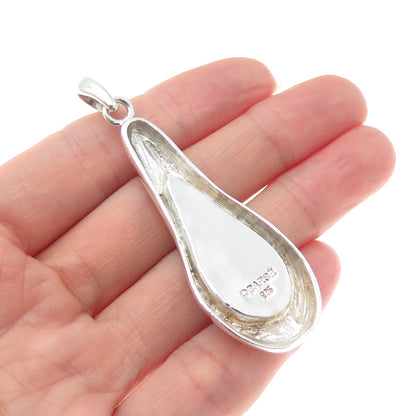 BARSE 925 Sterling Silver Vintage Real Black Onyx Modernist Teardrop Pendant