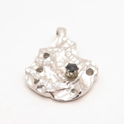 925 Sterling Silver Vintage Real Sapphire Gemstone Modernist Pendant