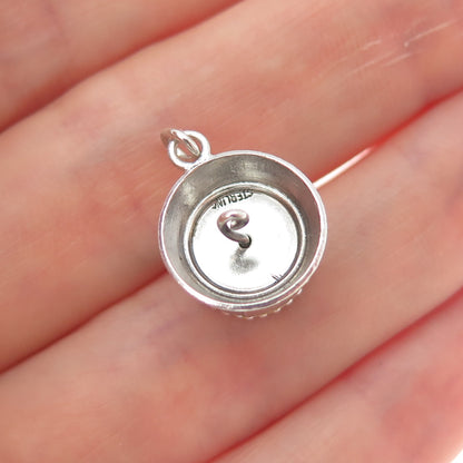 925 Sterling Antique Enamel Happy Birthday Cake Minimalist Movable Pendant