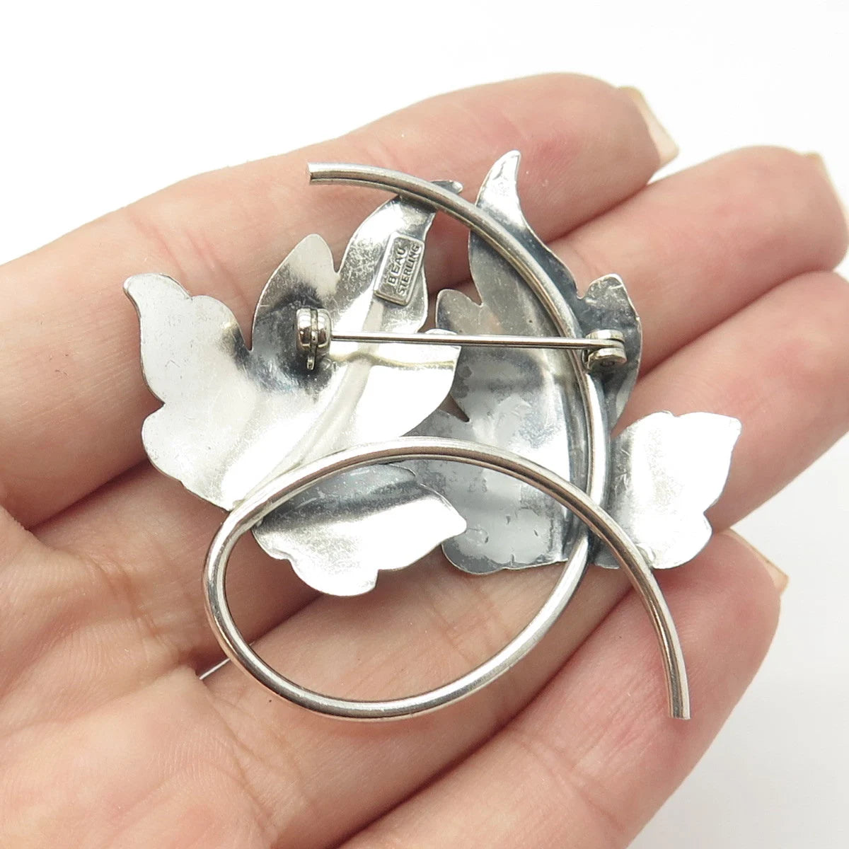925 Sterling Silver Antique Art Deco BEAU Textured Leaf Pin Brooch