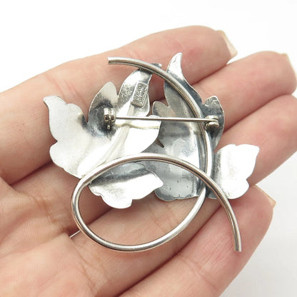 925 Sterling Silver Antique Art Deco BEAU Textured Leaf Pin Brooch