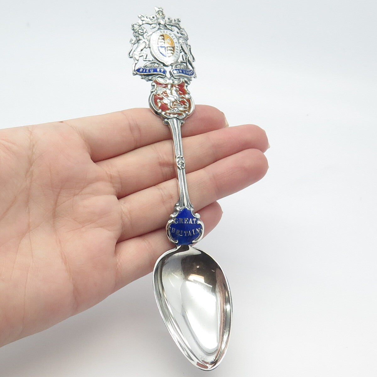 925 Sterling Silver Antique Birmingham 1908 Levi & Salaman Enamel Spoon