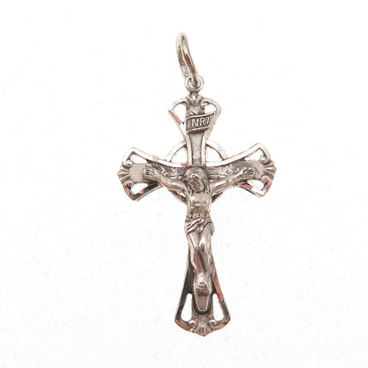 925 Sterling Silver Vintage Crucifix Cross Religious Oxidized Charm Pendant