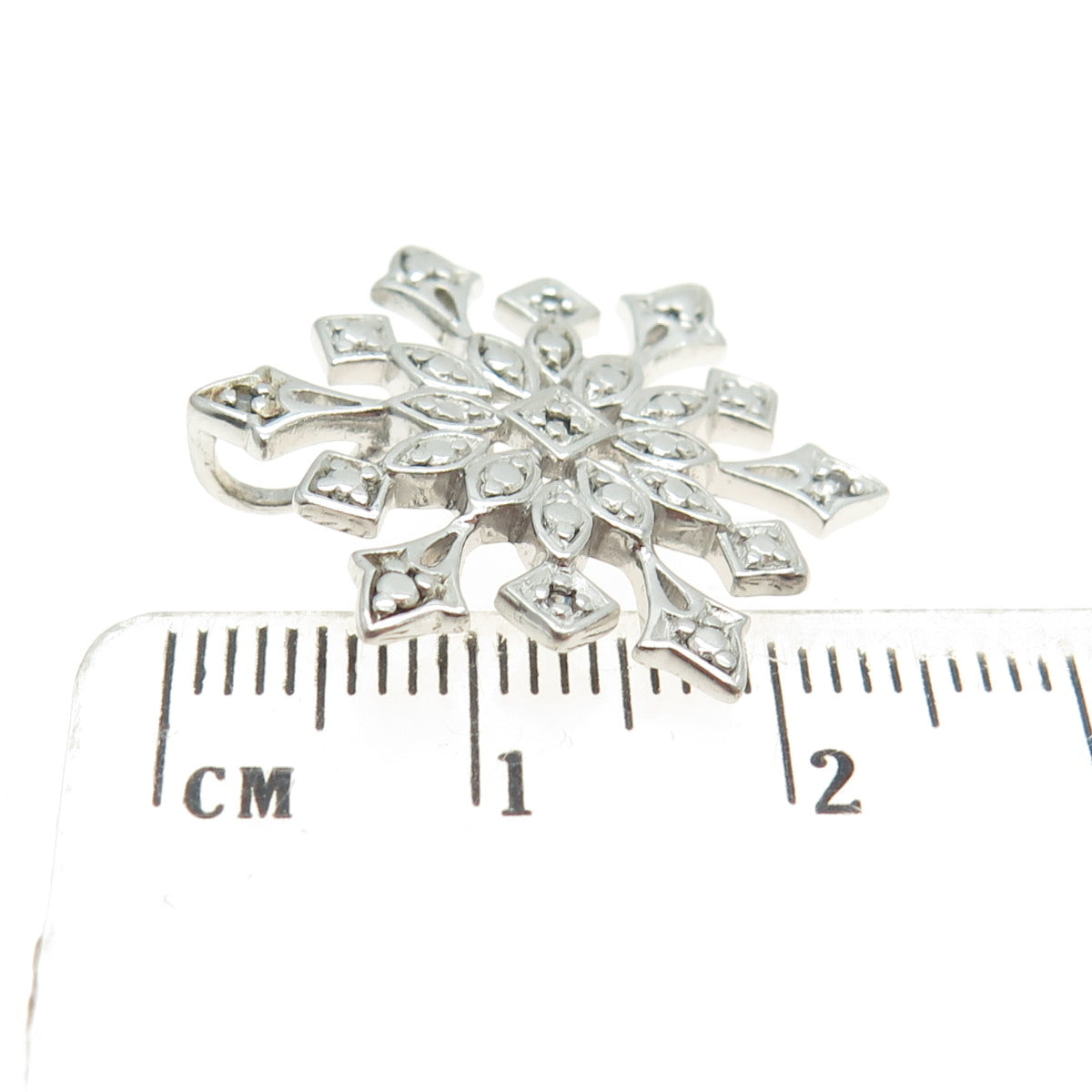 925 Sterling Silver Real Round-Cut Diamond Accent Snowflake Pendant