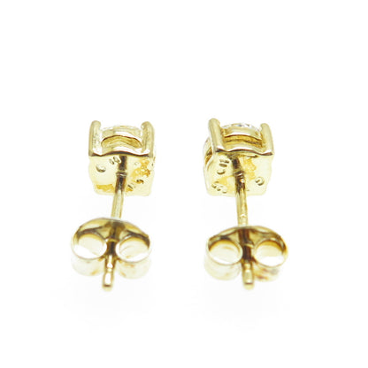 925 Sterling Silver Gold Plated Round-Cut Shaped C Z Stud Earrings