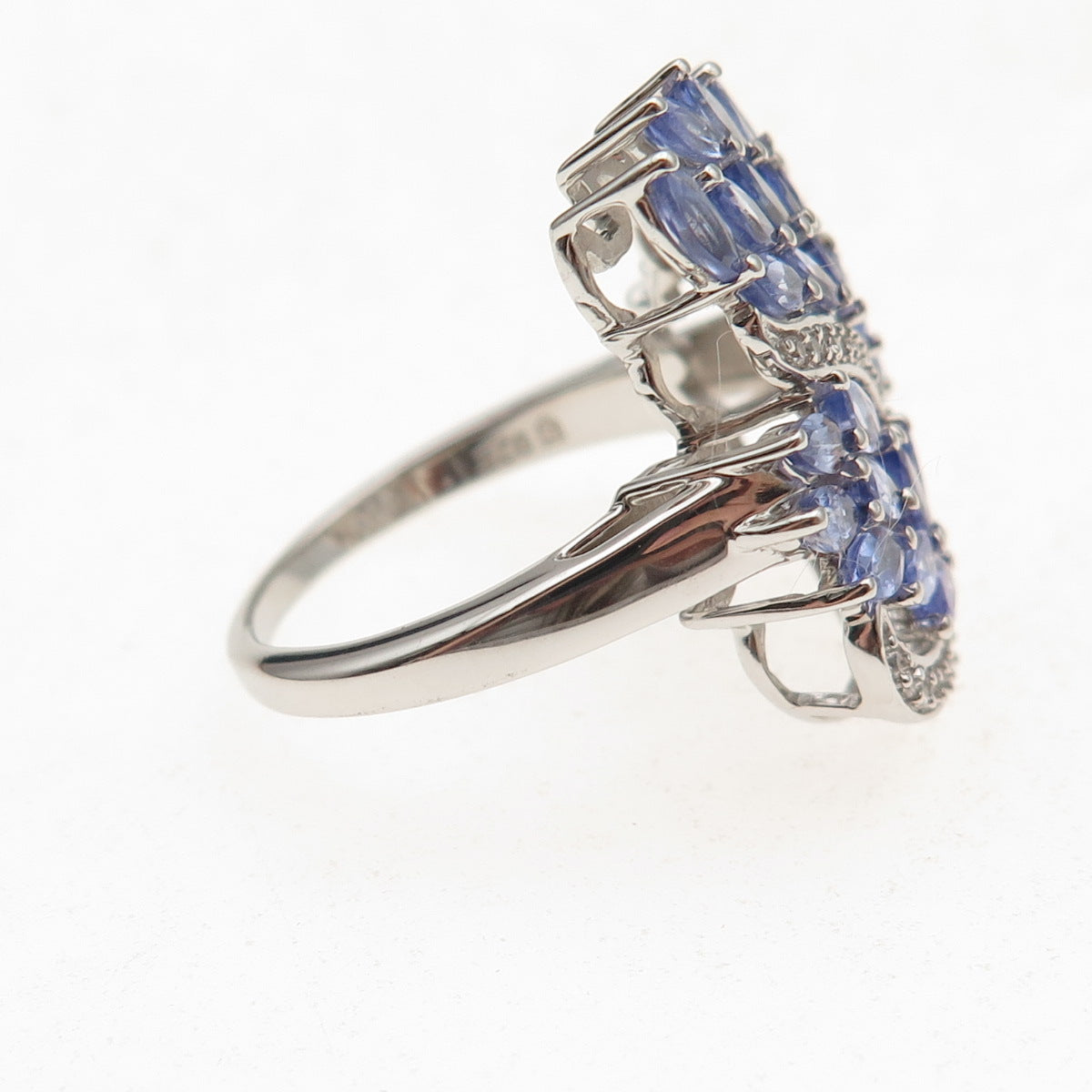 925 Sterling Silver Real Marquise-Cut Tanzanite & White Topaz Ring Size 8