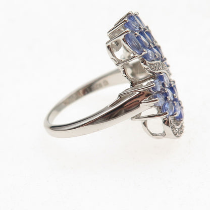 925 Sterling Silver Real Marquise-Cut Tanzanite & White Topaz Ring Size 8