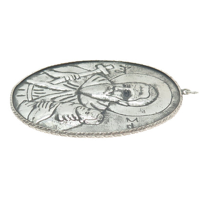 925 Sterling Silver Antique Saint Joseph Religious Medal Repousse Pendant