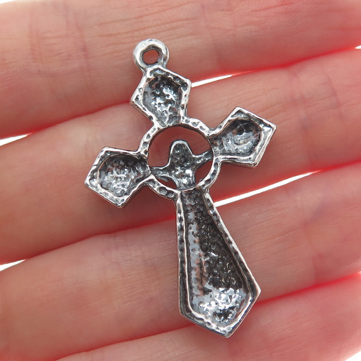 925 Sterling Silver Vintage Crucifix Cross Religious Oxidized Pendant