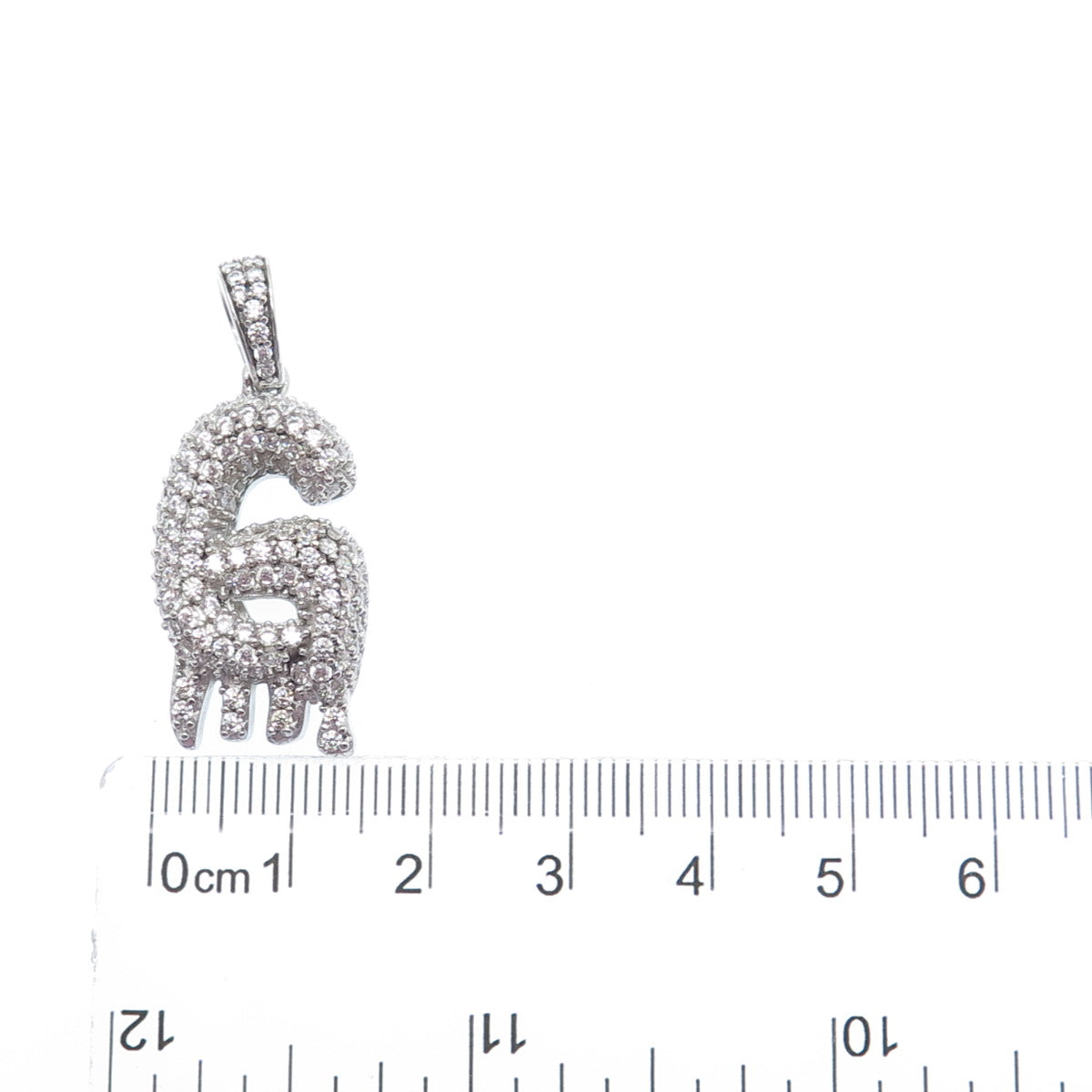 925 Sterling Silver Round-Cut C Z Sparkle Melted Letter G Initial Charm Pendant
