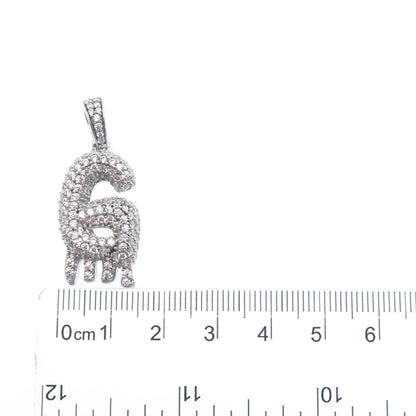 925 Sterling Silver Round-Cut C Z Sparkle Melted Letter G Initial Charm Pendant