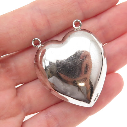 925 Sterling Silver Vintage Puffy Brushed Heart Centerpiece Pendant