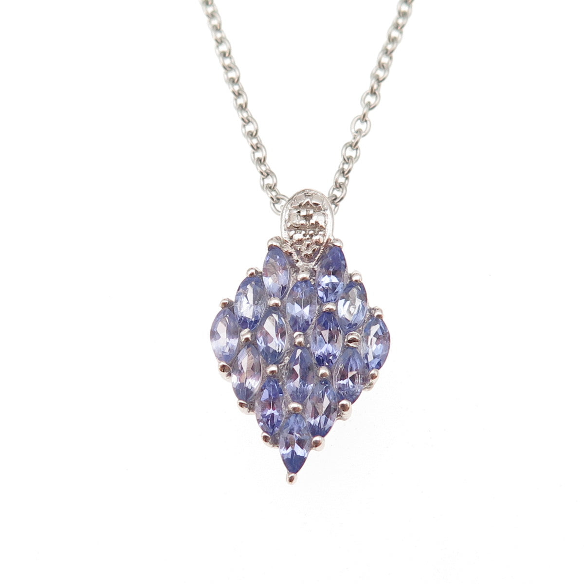 Chuck Clemency 925 Sterling Silver Real Diamond & Tanzanite Chain Necklace 20"