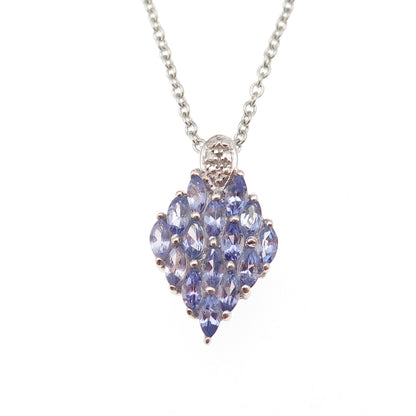Chuck Clemency 925 Sterling Silver Real Diamond & Tanzanite Chain Necklace 20"