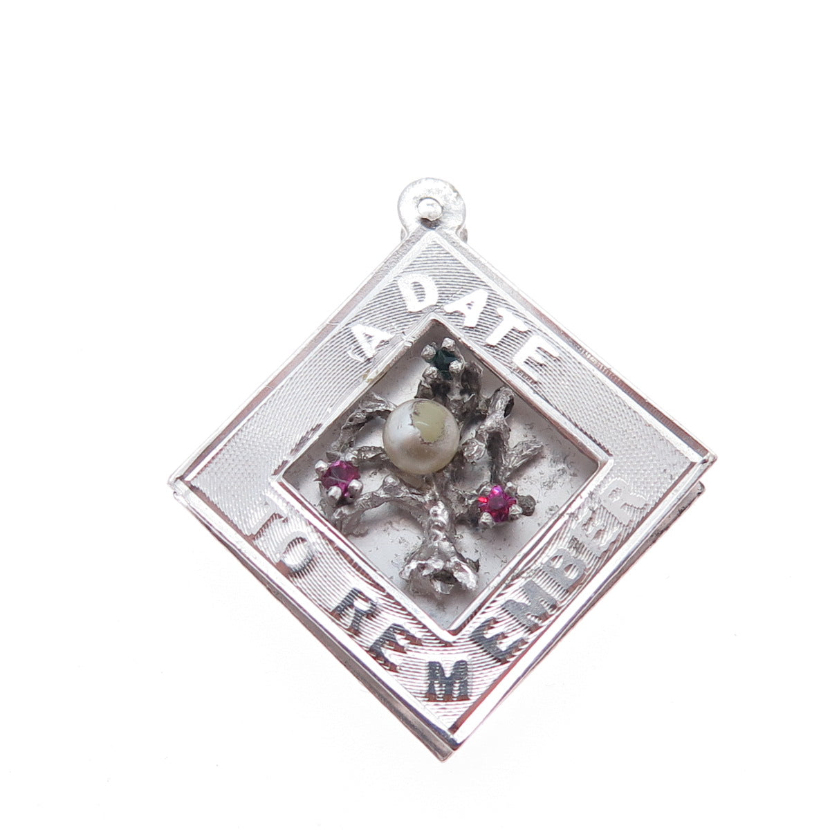 ART'S ELEGANCE Sterling Vintage Faux Pearl Rhinestone A Date To Remember Pendant