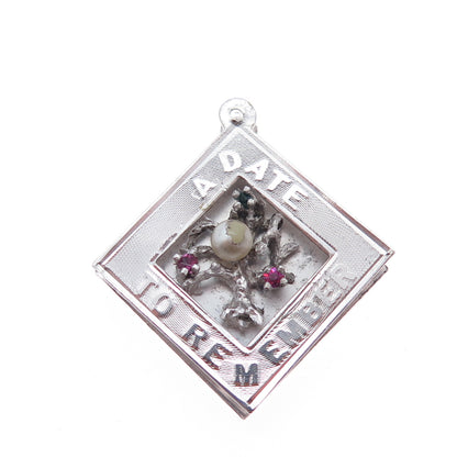 ART'S ELEGANCE Sterling Vintage Faux Pearl Rhinestone A Date To Remember Pendant