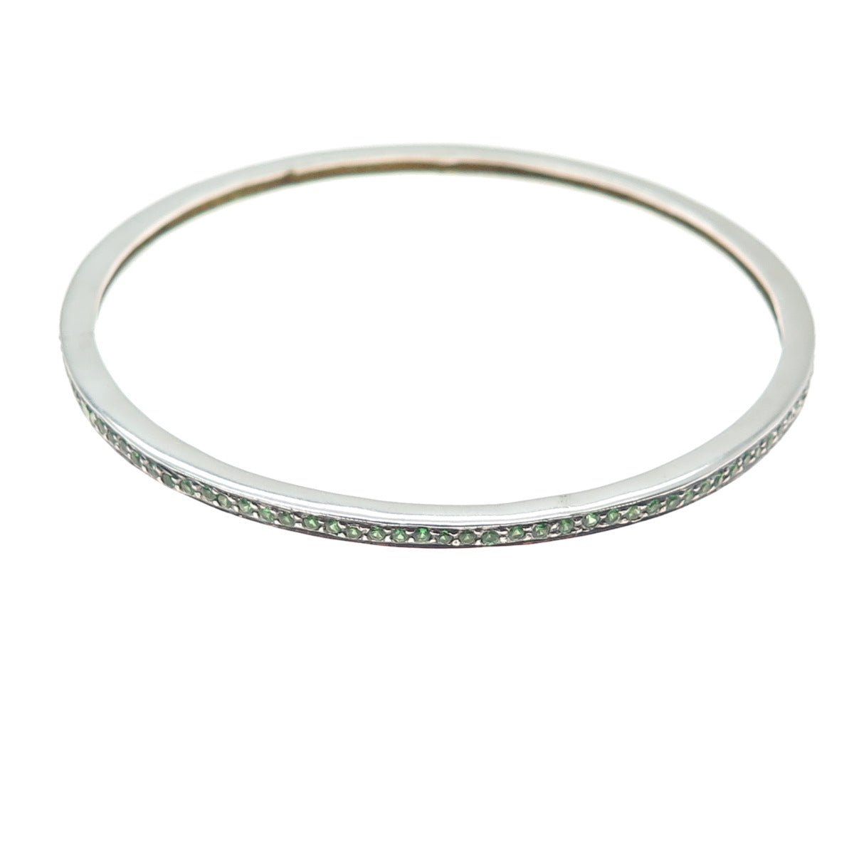 925 Sterling Silver Vintage Real Round-Cut Chrome Diopside Bangle Bracelet 8"