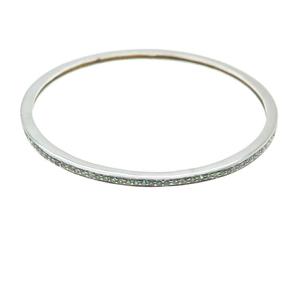 925 Sterling Silver Vintage Real Round-Cut Chrome Diopside Bangle Bracelet 8"