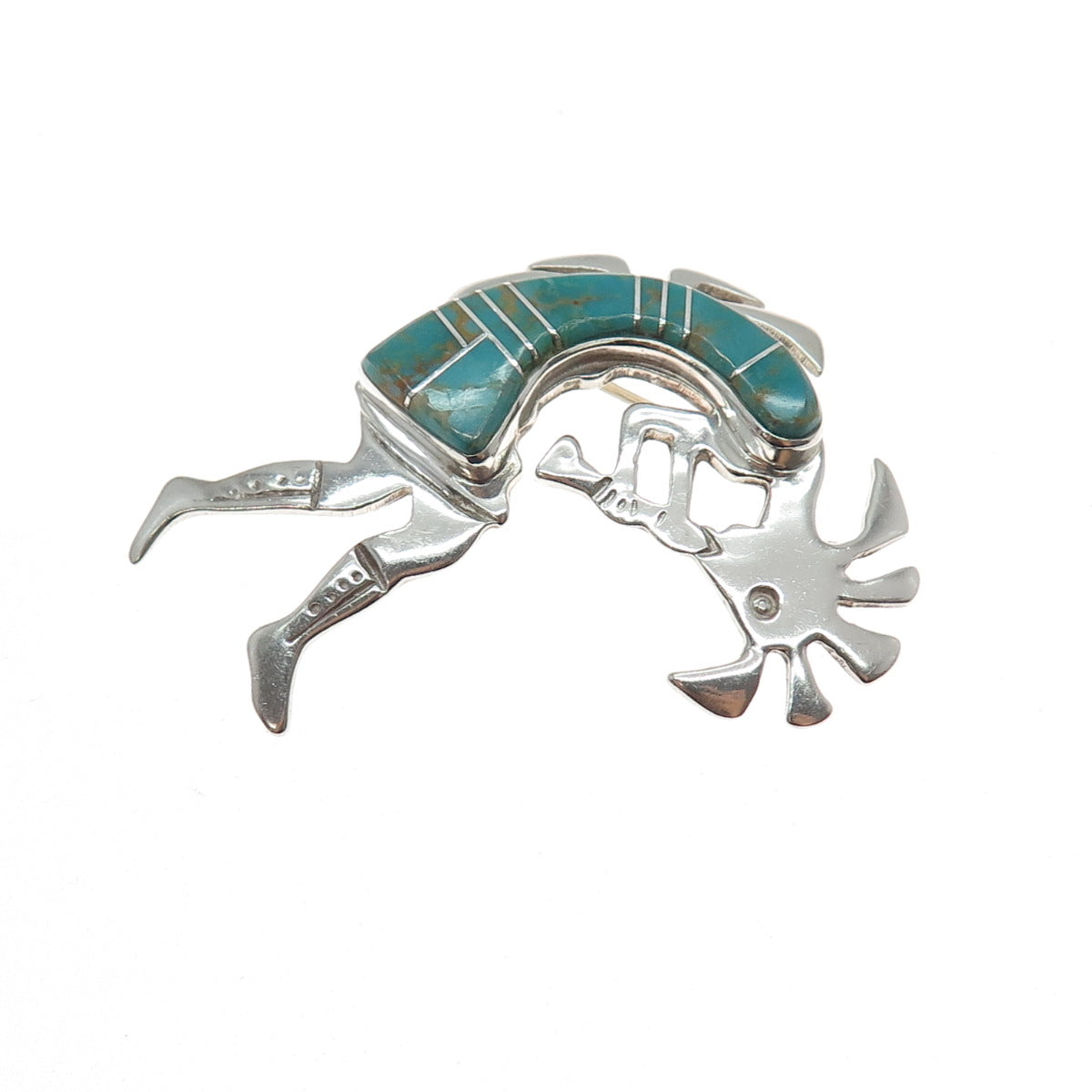 First American Traders Gallup Old Pawn Sterling Turquoise Kokopelli Pin Pendant