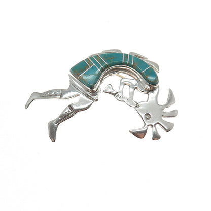 First American Traders Gallup Old Pawn Sterling Turquoise Kokopelli Pin Pendant