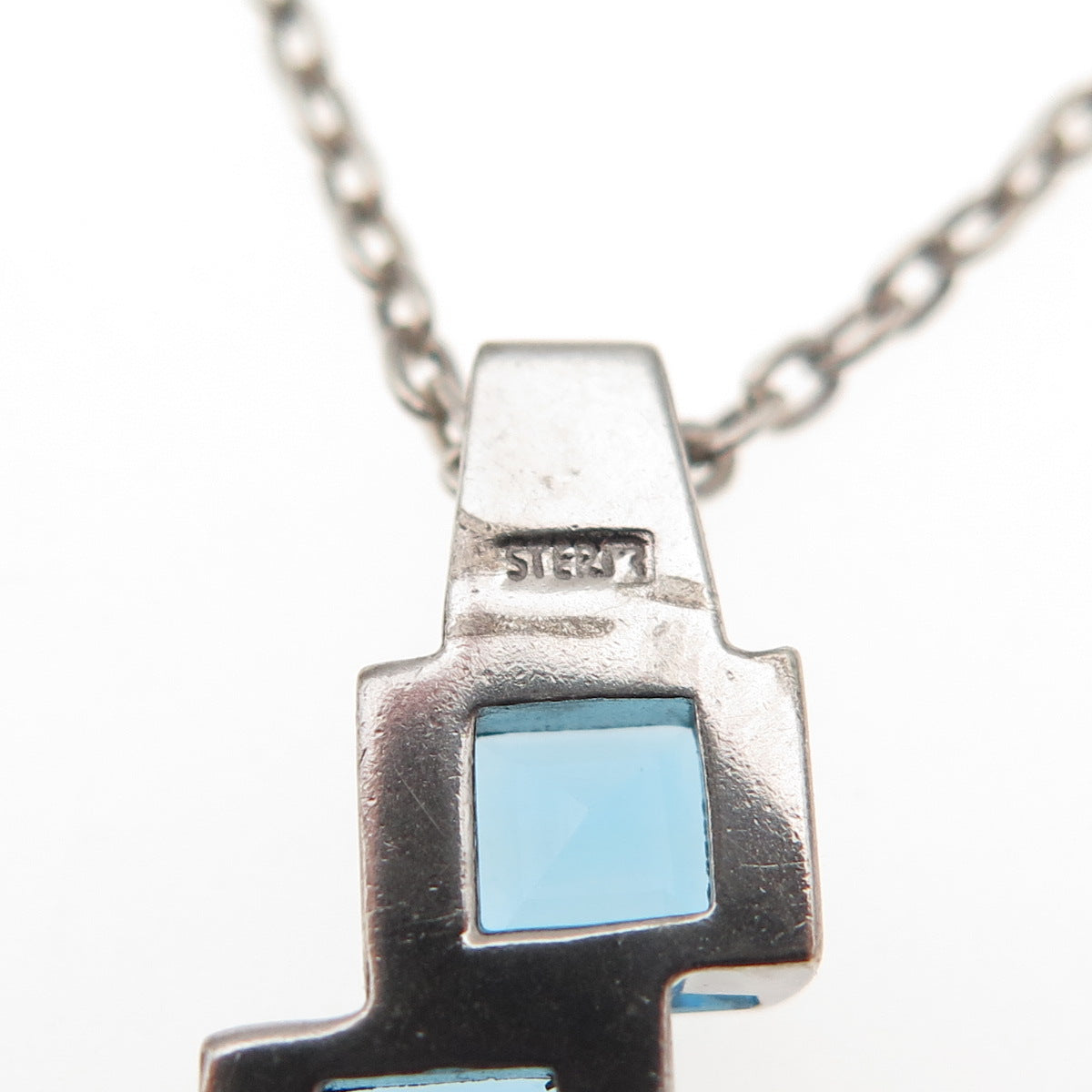 Tharpe Sterling Silver Vintage Real Swiss Blue Topaz Cable Chain Necklace 18"