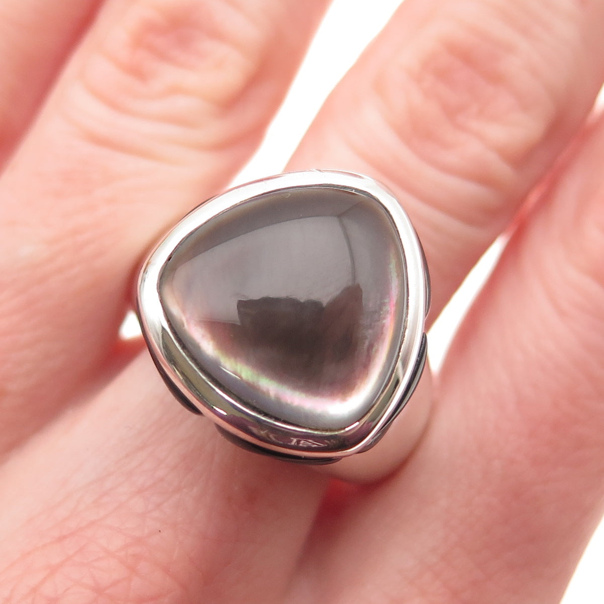BARSE 925 Sterling Silver Vintage Real Abalone Shell Modernist Ring Size 10