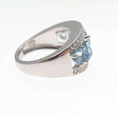 KEY STAR 925 Sterling Silver Heart & Round-Cut Blue White C Z Ring Size 6.25