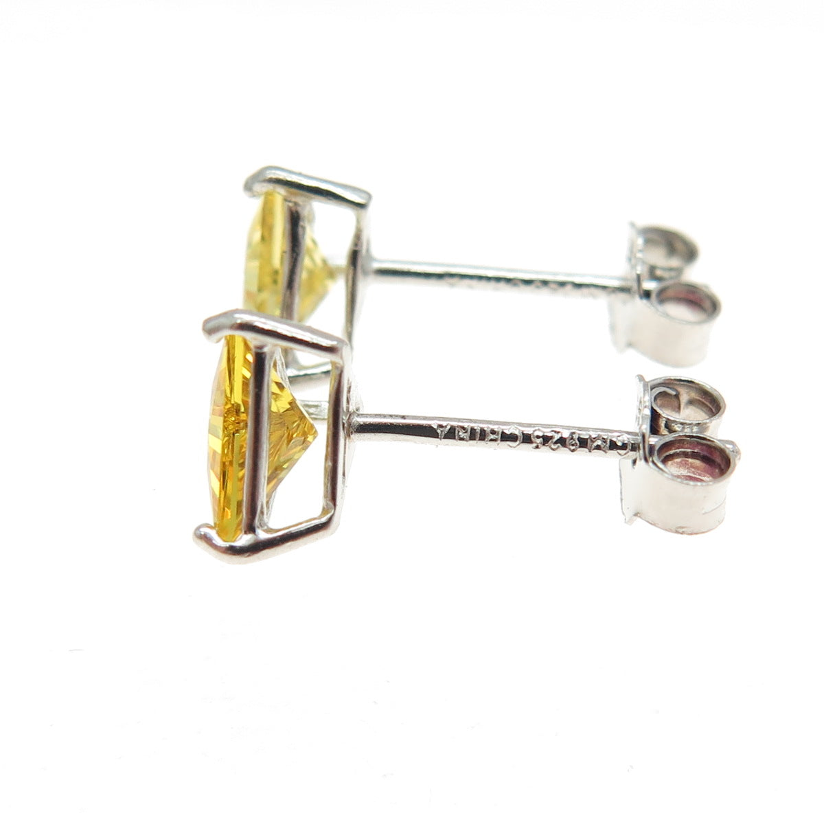 925 Sterling Silver Triangle-Cut Canary Yellow C Z Stud Earrings