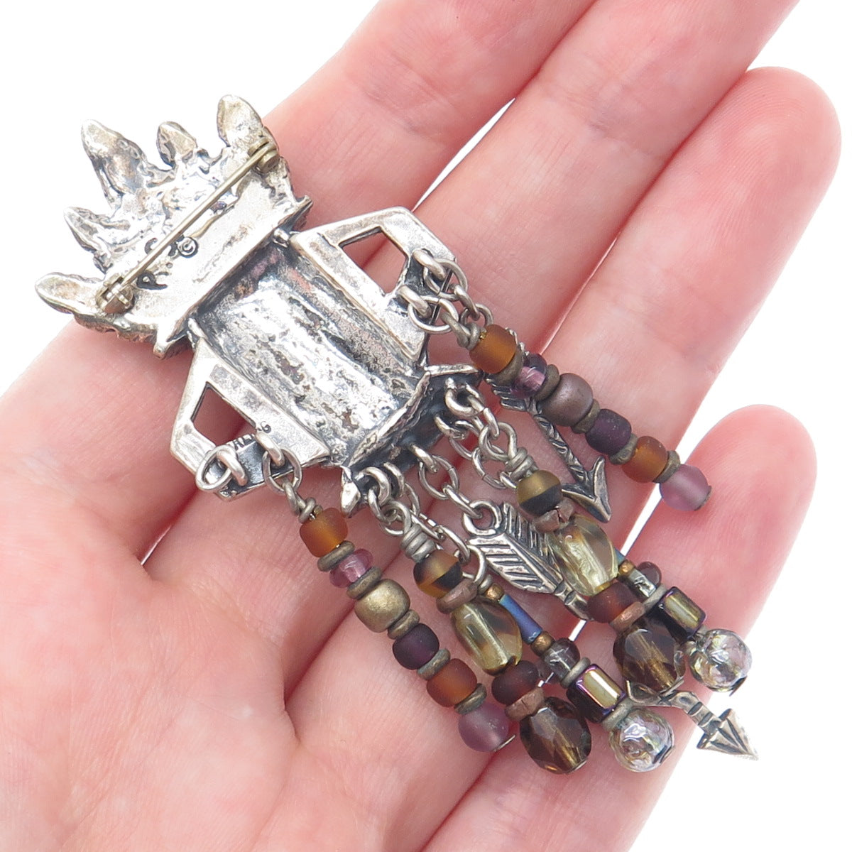 ROBERT SHIELDS Old Pawn Sterling Multi-Crystal Kachina Brooch (missing 1 arrow)