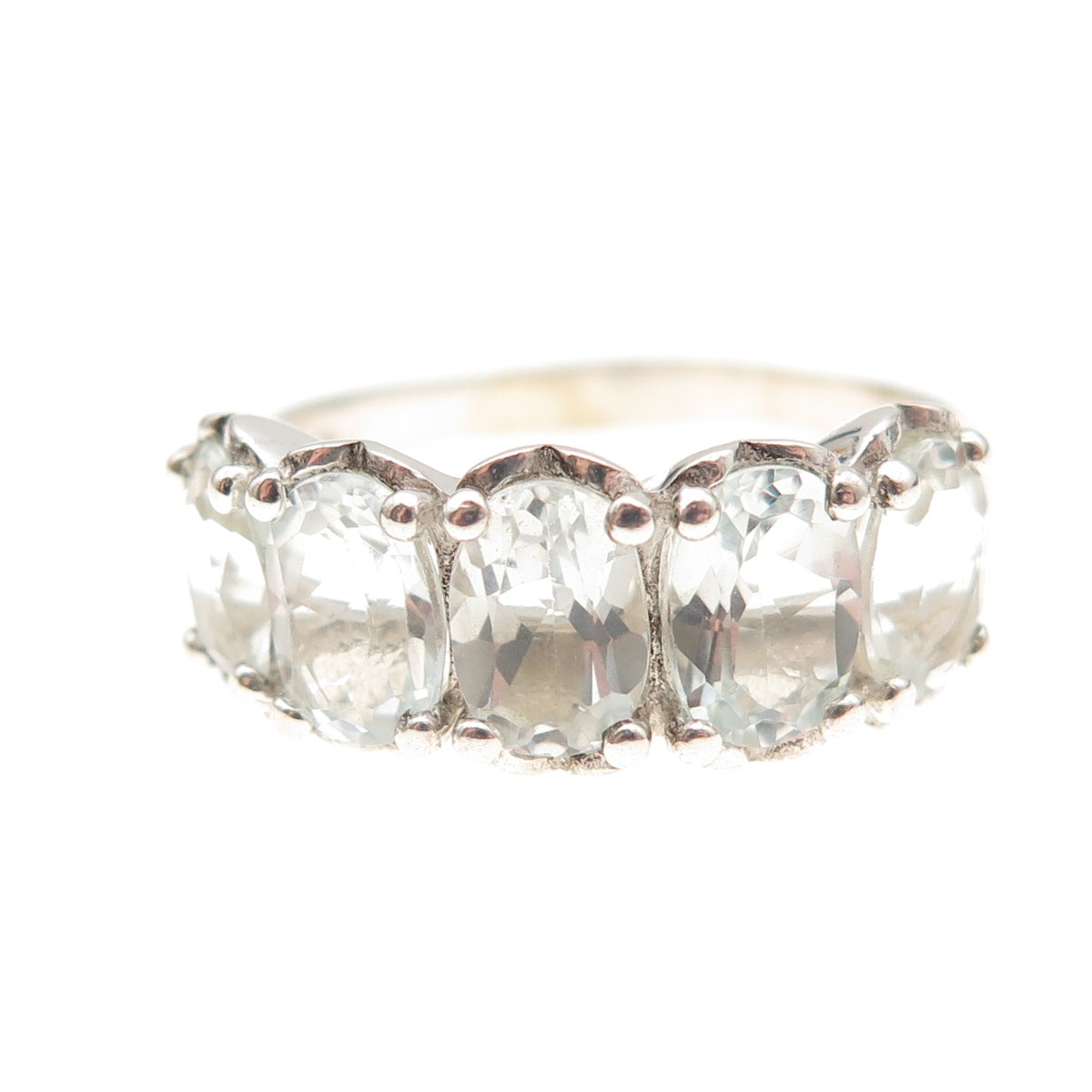 925 Sterling Silver Vintage Real Oval-Cut Light Blue Topaz Ring Size 10