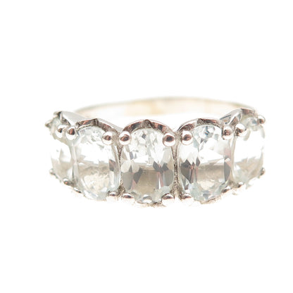 925 Sterling Silver Vintage Real Oval-Cut Light Blue Topaz Ring Size 10